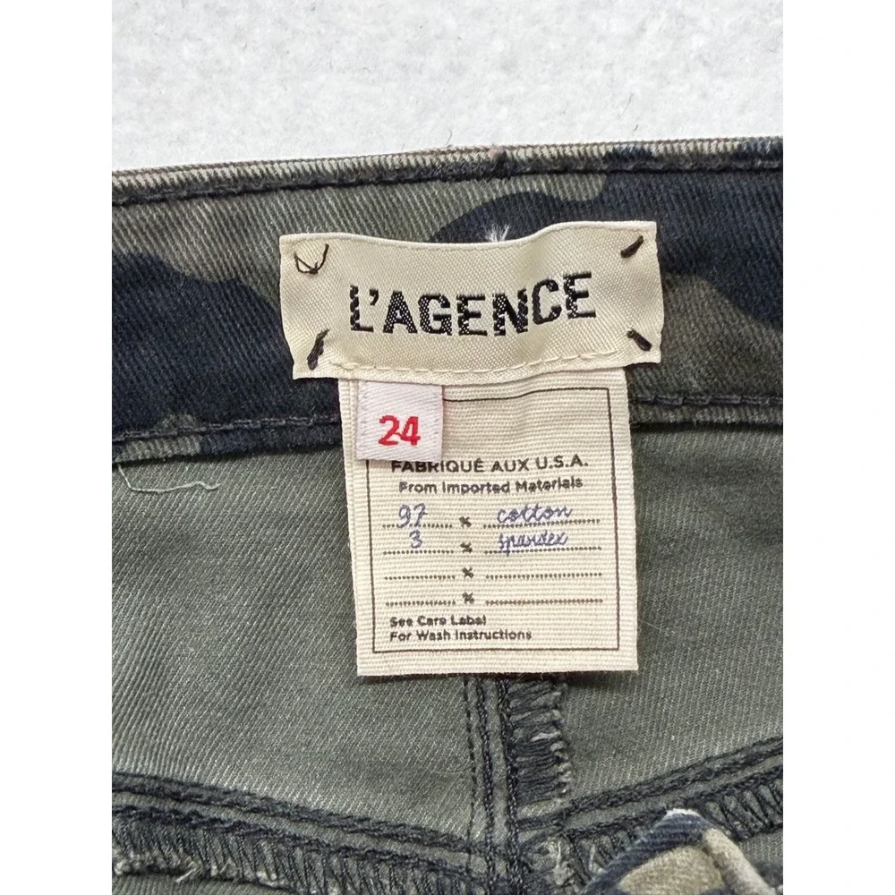 L'AGENCE Cotton High Rise Skinny Camo Stone Jeans Gold Side Stripe Size 24